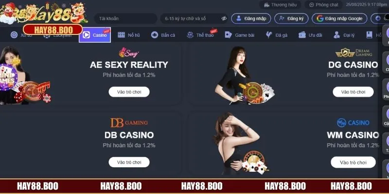 Game hấp dẫn nên trải nghiệm tại casino Hay88 